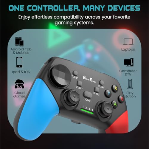 Image of PunnkFunnk Gaming Controller Lite Wireless Bluetooth Gamepad for Android, iOS, PC & Smart TV with Turbo Function, Ergonomic Grip, Rechargeable Battery (EliteX Wireless Red Blue)