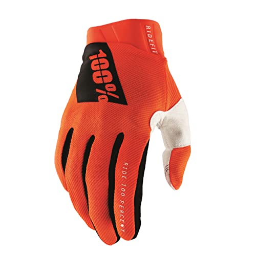 100% RIDEFIT Glove - Touch Screen Friendly & Lightweight Gloves for Bike Riding & MX - Bike Gloves with Neoprene Design - Fluo Orange, Medium