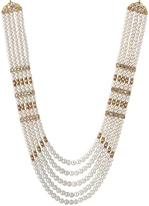 Yellow Chimes Dulahmala For Mens White Beads Pearl Necklace Jewellery for Groom Dulha Moti Mal Haar For Men Sherwani Necklace