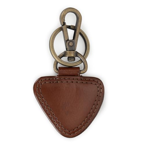 Image of Royal Enfield BATTERY BOX TRIANGLE KEYCHAIN TAN | Material: 100% LEATHER | Type: LEATHER | Gender:UNISEX Categorisation: RE BATTERY BOX