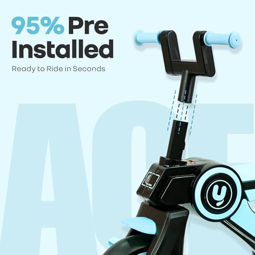 Image of R for Rabbit Tiny Toes Y Ace Premium Designer Tricycle for Kids 2-5 Years Upto 25Kg Weight with Strong Metal Core Frame, Anti-Slip Handlebars & Smooth Wheels | 95% Pre-Installed Baby Trike (Blue)