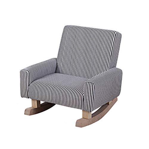 HTPOW-M Kid's Rocking Chair，Wooden Rocking Legs Black And White Striped Fabric Undetachable 1118-YY