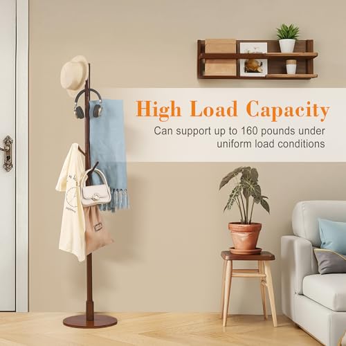 VECELO Coat Rack Freestanding, Entryway Hanger Stand, Umbrella Holder, Hall Tree With Hooks, Floor Standing Tree Stand,Walnut by VECELO - Used condition - Image 7