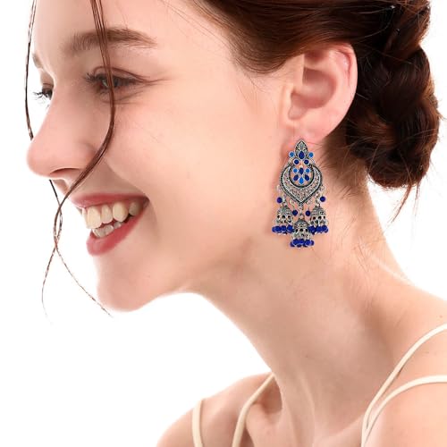 Boho Chandellier Jhumka Statement Dangle Earrings for Women Vintage Large Flower Ball Bead Tassel Drop Dangling Earring Indian Bollywood Jewelry Holiday Festival Christmas3