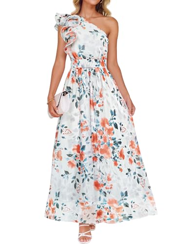 Image of ZESICA Women's 2026 Summer Floral Sleeveless Maxi Dress | One Shoulder, Sleeveless, Ruffle, High Waist, Beach Wedding Guest, Vacation, Graduation, Bridal Shower, Boho Long Dresses