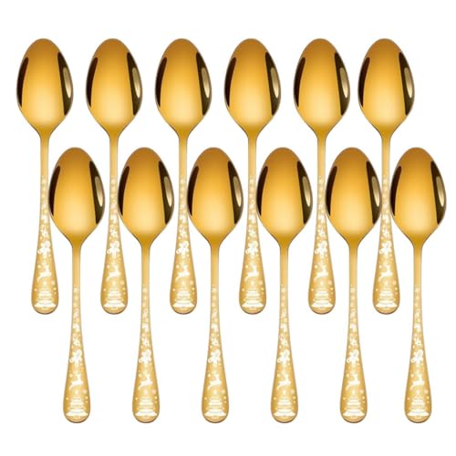 Image of Spoon Flatware Set, 18 /10 Stainless Steel Flatware Set, Mirror Polished Cutlery, Modern Kitchen Dishwasher Safe Utensil, Durable TablewareCombo (12 Pcs Small Spoon, Gold)