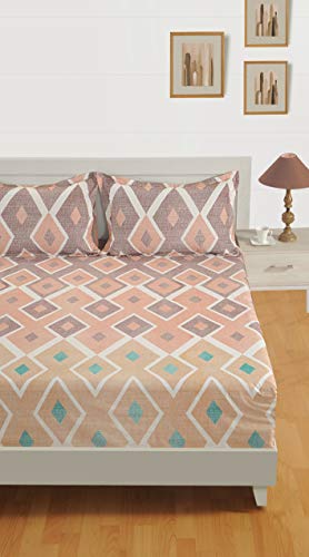 Image of Swayam Pure Cotton Double Bedsheet with 2 Pillow Covers | 160 TC Soft Breathable Bed Sheet | Geometric Printed | Size 90 x 100 inch | Comfortable & Durable for Bedroom - Brown