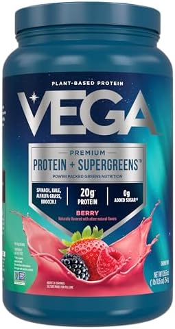 Vega Protein + Supergreens - 20g Plant-Based Protein, Berry, 26 S...