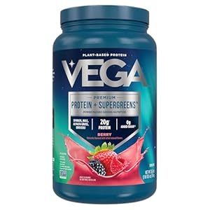 Vega Protein + Supergreens – 20g Plant-Based Protein, Berry, 26 Servings, Real Greens & Veggies, Vegan Keto, 0g Added Sugar, Non-GMO, Gluten Free, Dairy Free, 1.7lbs (Packaging May Vary)