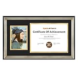 Space Art Deco, 11x19.5 Diploma Frame with Black Over Gold Double Mat for 8.5x11 Documents and One 5