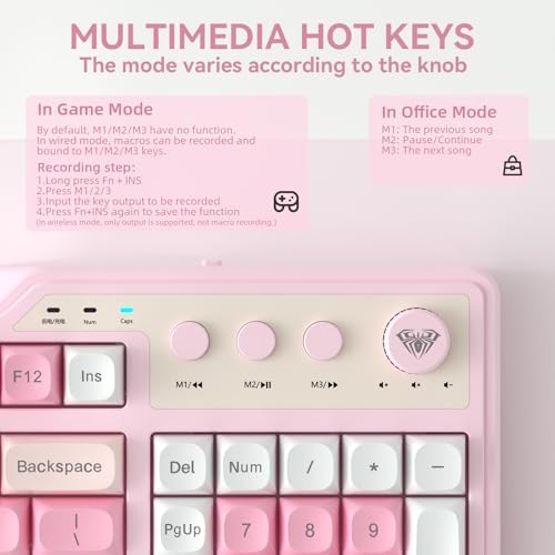 Aula F3099 Wireless Gaming Computer Keyboard with Number Pad & Knob - 3