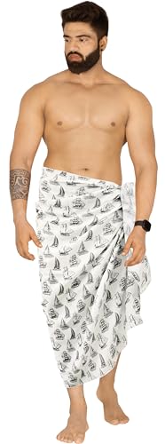 LA LEELA Men's Swimwear Cover Up Samoan Beachwear Summer Long Wrap Casual Vacation Lava Lava for Men Sarongs Cover-Up One Size Black Boat