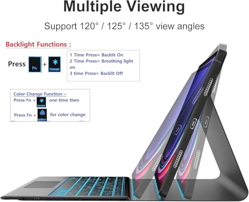 Image of MICROWARE Samsung Galaxy Tab S9 FE+ /S9+ 12.4 inch Keyboard Case: 3 Zone 7 Colors Backlit Trackpad Keyboard for 12.4 inch Galaxy Tab S9 FE Plus (Normal Trackpad, S9 12.4 inch)