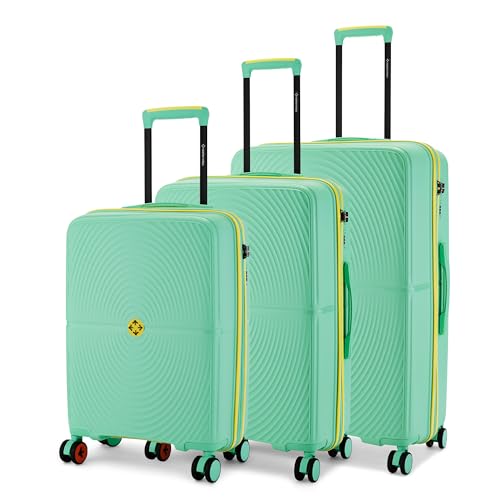 Image of Nasher Miles Bali Hard-Sided Polypropylene Luggage Set of 3 | 55cm, 65cm & 75cm | 8 Wheels Small, Medium & Large Trolley Bag for Travel | Suitcase (Pastel Green)