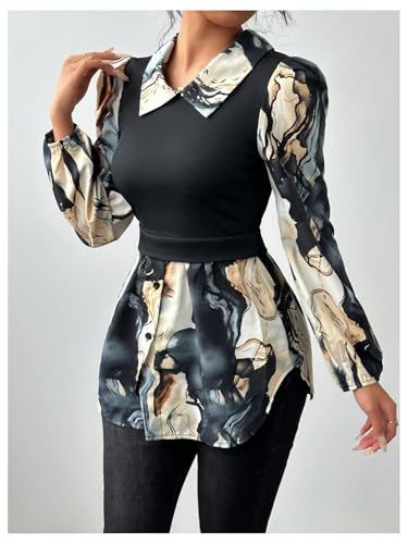 GORGLITTER Women's Long Sleeve Peplum Tops Blouse Dressy Casual Button Down Collared Shirts Fall Teacher Baby Doll Tops4