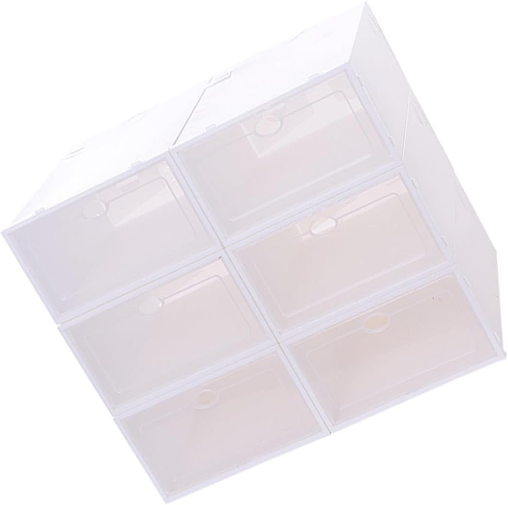 6PCS Thickened Transparent Stackable Shoe Boxes Plastic Storage Containers for Women Space-saving White Frame Organizers for Small Closets and Dorm Rooms