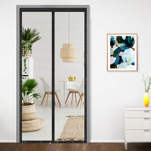Classic Mosquito Net for Doors with Magnets | Tear-Resistant Fiberglass Mesh | Auto-Close Magnetic Curtain for Balcony & Kitchen | DIY Installation | Protection Insects (210 x 110 cm,Black)