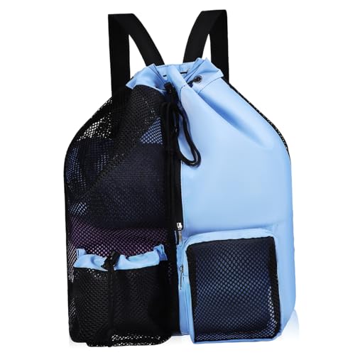 Sosoport Large Capacity Drawstring Swim Bag Waterproof Mesh Bag for Adults Gym Backpack Travel Backpack