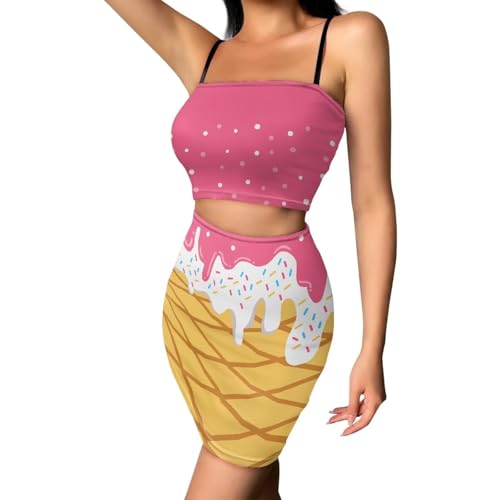 Image of Biyejit Women's 2 Piece Summer Outfits Spaghetti Strap Crop Tops and Bodycon Mini Skirt Dress Set Plus Size S-4XL