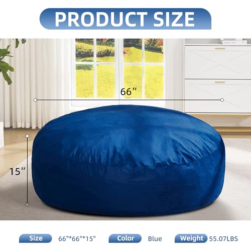 Image of Hobestluk Giant Bean Bag Chairs 6FT Oversized BeanBag Chair for Adult Jumbo | Memory Foam,Washable Cover,Velvet Fabric,Storage Pocket,Handle,Bedroom Living Room Bean Bag Bed Reading Gaming | Blue 6FT