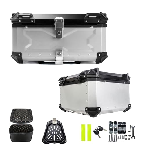 Baúl Superior, Trasero, 45-100 L [Resistente], baúl Universal de Aluminio para Motocicleta, con Cerradura de Seguridad para Casco y Equipaje (Color: Plateado, tamaño: 55 L) (Plata: