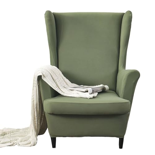 Funda elástica para silla de ala en color verde, pack de 2 piezas de elastano 2