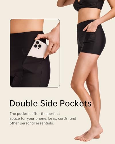 Women's Swim Shorts 2" High Waisted Tummy Control Bikini Swimsuit Bottoms Board Shorts Bathing Suit with Pockets3