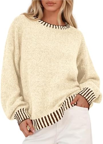 KIRUNDO Oversized Sweaters for Women 2025 Long Sleeve Crewneck Fall Tops Contrast Chunky Knit Pullover Winter Clothes