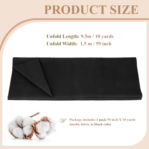 Image of 100% Cotton Muslin Fabric, 59 Inch X 10 Yards Black Fabric by The Yard