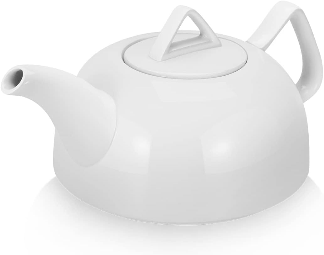 Flexzion Porcelain Teapot, Ceramic Tea Pot with Lid and Strainer