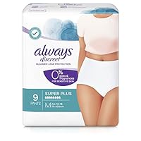 Always Discreet Incontinence Underware for Sensitive Skin, 0% Dyes & Fragrances, Super Plus Medium, 9 Pack