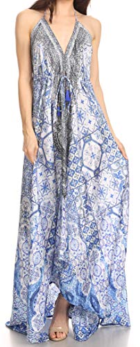 Image of Sakkas Lizi Womens Maxi High-Low Halter Handkerchief Long Dress Beach Party