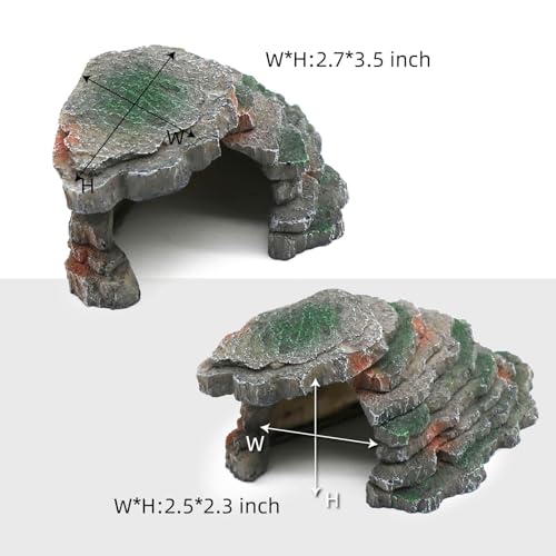 Gecko Hide Shale Scape Step Ledge, Reptile Cave Hideout Tank Accessories Decorations, Great for Reptiles, Amphibians, Leopard Gecko, Lizard, Frogs, Turtle (Small-B-7.3 * 4.4 * 3)