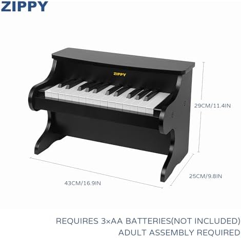 ZIPPY Kids Piano Keyboard, 25 Keys Digital Piano for Kids, Mini Music Educational Instrument Toy, Wood Toy for Toddlers Girls Boys (Black) - 2