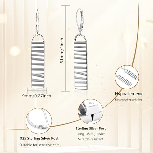 Elegant Hammered Sterling Silver Long Dangle Earrings for Women | Trendy Leverback Drop Jewelry | Hypoallergenic Geometric Statement Accessories - Image 5