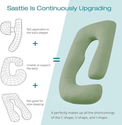 Image of Cooling Pregnancy Pillows for Sleeping, 65'' Full Body Pillow, Green | Sasttie Maternity Pillow, OEKO-TEX, Down Alternative, Removable Cover, Pregnant Women Must Haves, Maternity Essential