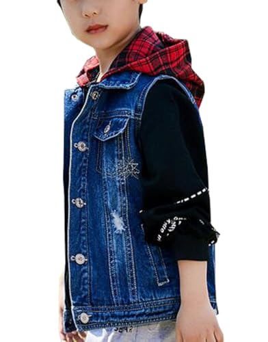 Boys Girls Jean Hooded Vest Kids Ripped Cowboy Waistcoat Sleeveless Denim Jacket Outerwear2