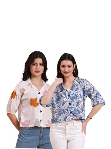 Image of Women's Cotton Blend Printed Combo (Pack of 2) Shirts - 3 /4 Sleeves V Collar Neck (COMBO1744)