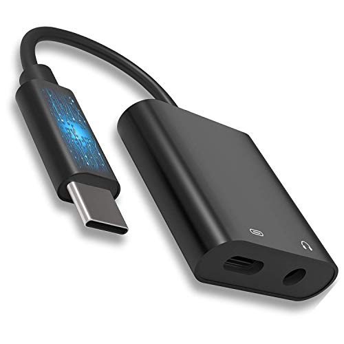 VIMVIP Type C to 3.5mm Audio Adapter, 2 in 1 USB Type C to 3.5mm Headphone Female Extension Cable with Fast Charger Splitter (Black)
