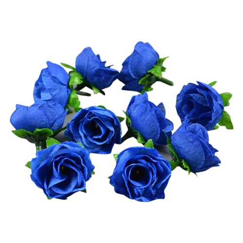JIHUOO Lot de 50 Boutons de Roses artificielles en Tissu pour travaux manuels, couronnes, Fleurs pour décoration - Bleu