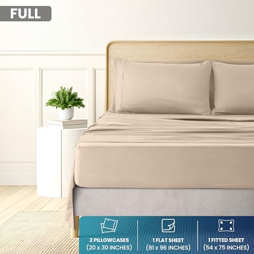 Image of Utopia Bedding Full Sheet Set, Soft Microfiber 4 Piece Bed Sheets with 15 inch Deep Pocket - Easy Care Brushed Microfiber (Full, Beige)