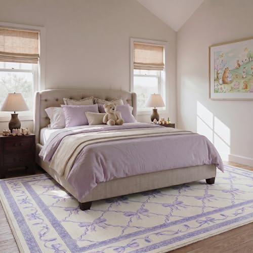 Washable Lavender Bow Rug, 10 by 14