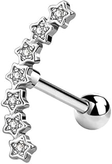 Melighting Helix Earrings 16G Helix Piercing Clear CZ Helix Jewellery Curved Star Upper Ear Helix 316L Stainless Steel Cartilage Earring for Women Girls