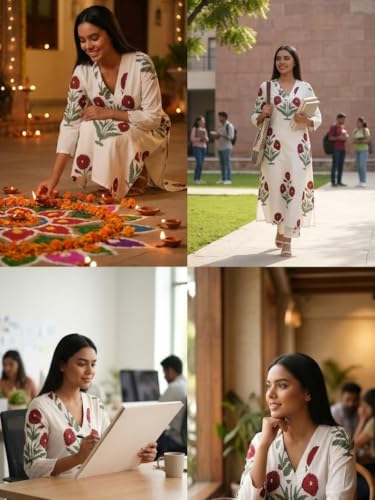 Image of Leriya Fashion Kurti Set for Women | Elegant Kurta Sets for Woman | Festive Co Ord Set for Women Stylish | Floral V-Neck Straight Pant Silhouette for Daily Travel Comfort Office Outfits
