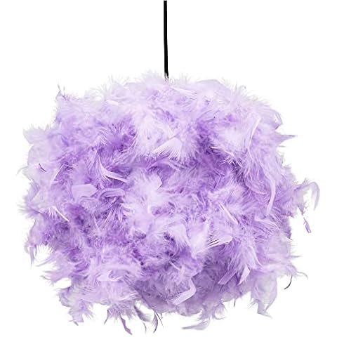 Eye-Catching and Modern Real Natural Lilac Feather Decorated Small Pendant Light Shade 40watt Maximum Perfect Statement Piece 25cm Diameter by Happy Homewares Cover