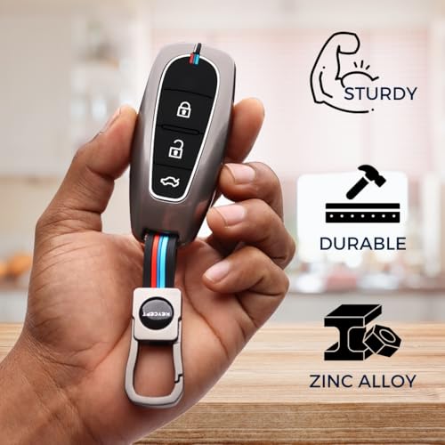 Image of KEYCEPT Metal Alloy Key Cover for Suzuki Baleno | Grand Vitara | S Cross | Ciaz | Swift | Ignis | XL6 | Fronx | Brezza | Jimny 3 Button Smart Key with Keychain (Short Keychain).
