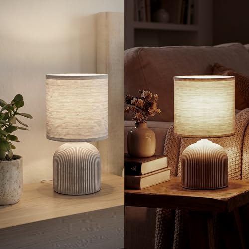 Lampe de table tissu marron pied céramique 28 cm Briloner Leuchten