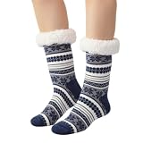 Warme Kuschelsocken Norweger Design Anti Rutsch Paar Dicke Flausch Winter Socken für Herren Gemütlich (DE/NL/SE/PL, Alphanumerisch, Einheitsgröße, Regular, Regular, Standard, Blau)