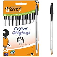 BIC Cristal Original Ballpoint Pens Medium Tip 1 mm Black, Box of 10