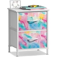 Sorbus Kids Dresser with 2 Drawers - Storage Chest Organizer Nightstand - Steel Frame, Wood Top, Tie-Dye Fabric Bins for Clothes - Wide Furniture for Bedroom, Hallway, Nursery, Closet, & Apartment